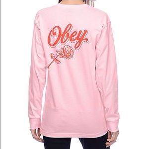 Obey pink long sleeve shirt rose flower